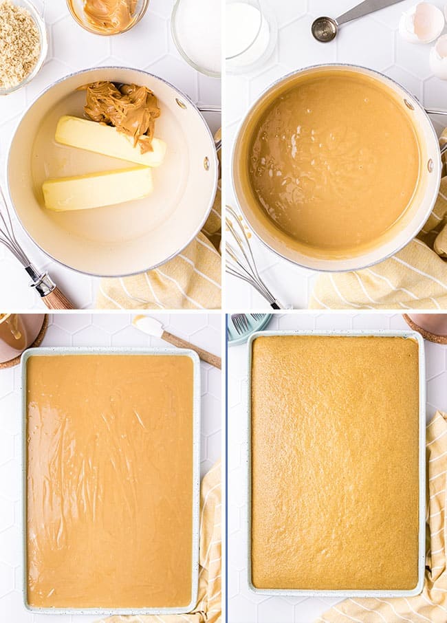 how to make peanut butter Texas sheet cake photo collage