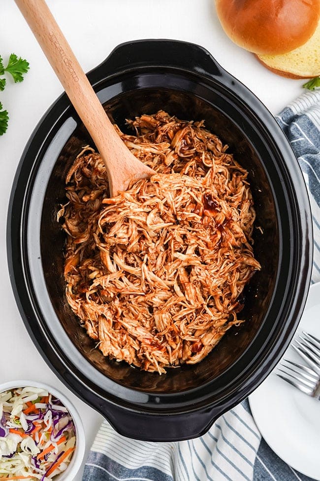 Slow Cooker Pulled BBQ Chicken in a slow cooker