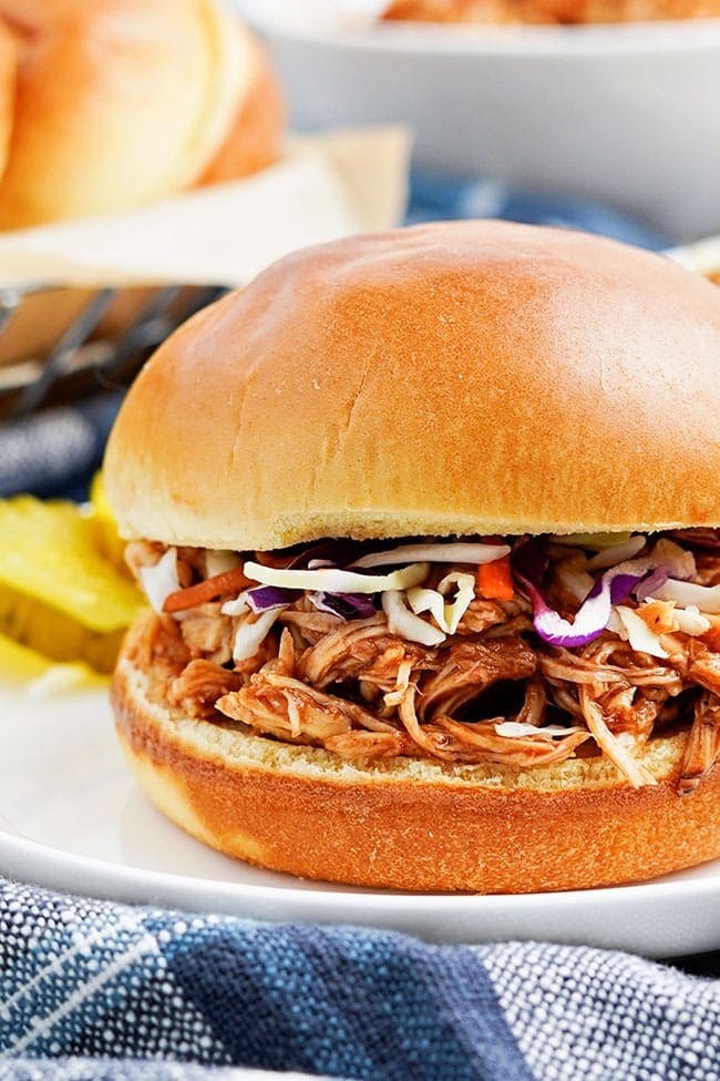 Slow Cooker Pulled BBQ Chicken Sandwich - TidyMom®