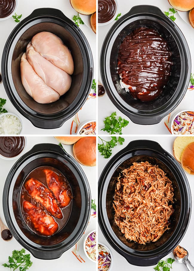 how to make Slow Cooker Pulled Chicken photo collage