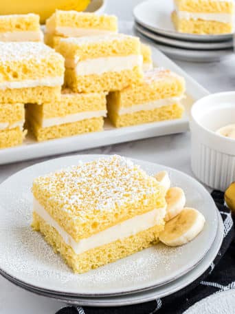 Banana Flips snack cakes on a white plate