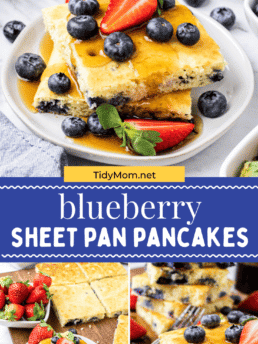 Blueberry Sheet Pan Pancakes with fresh fruit