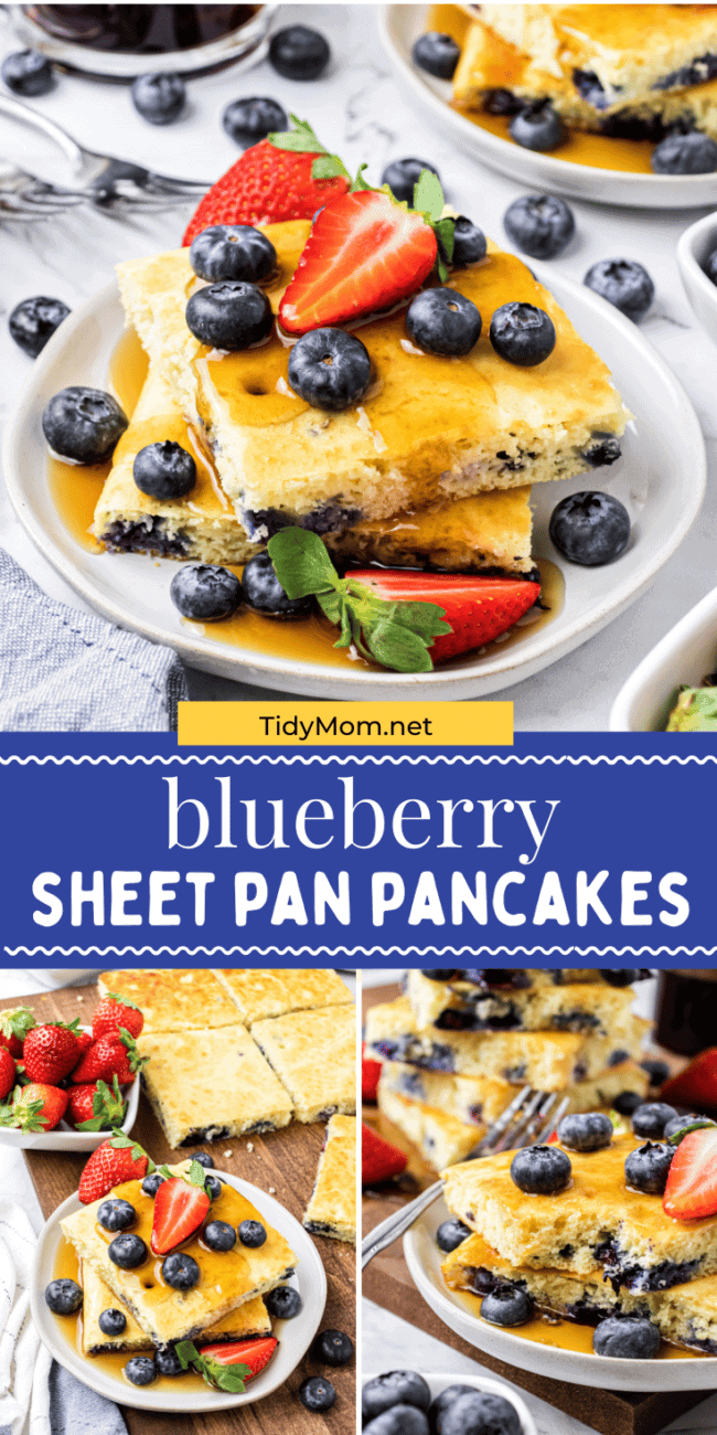 Blueberry Sheet Pan Pancakes with fresh fruit