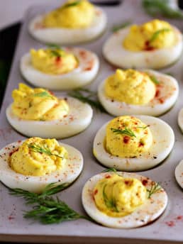 Easy deviled eggs on a deviled egg platter