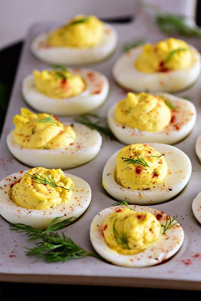 Easy deviled eggs on a deviled egg platter