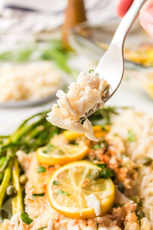 parmesan crusted tilapia on a fork