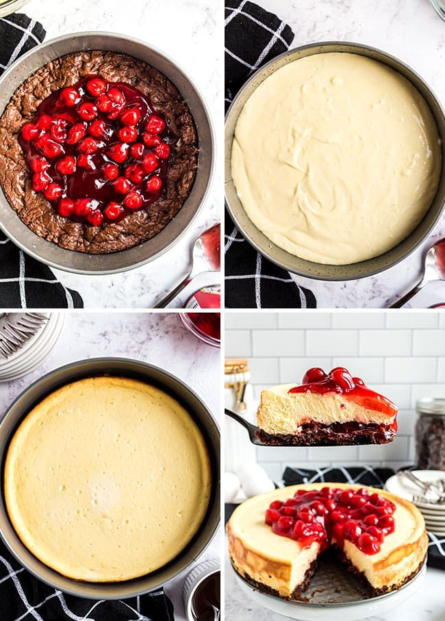 how to make Brownie cherry cheesecake photo collage