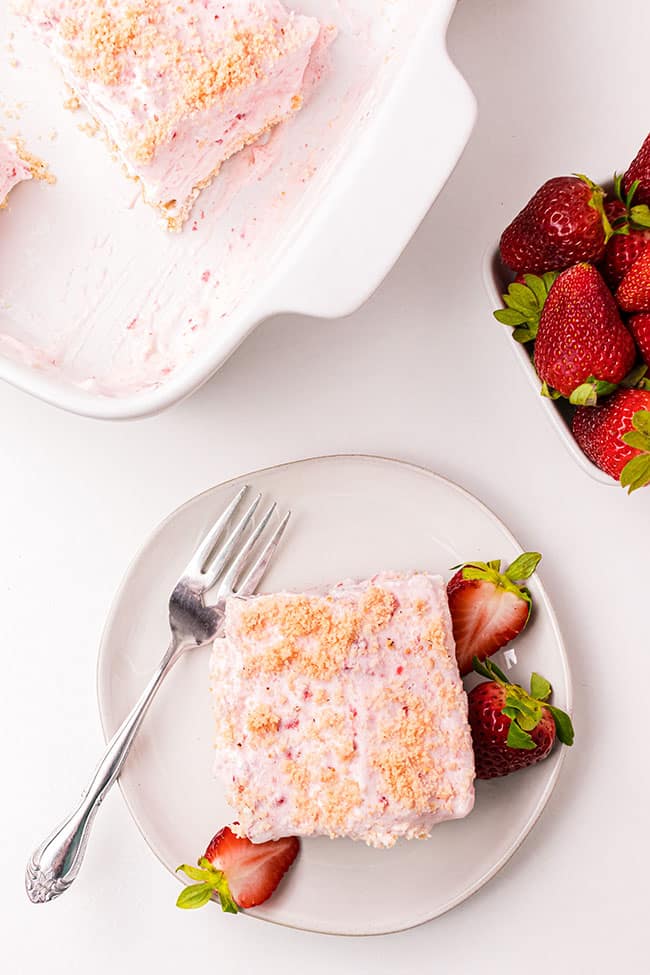 Overhead shot of frozen strawberry dessert