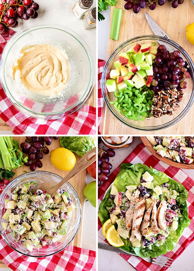 how to make chicken waldorf salad recipe photo collage