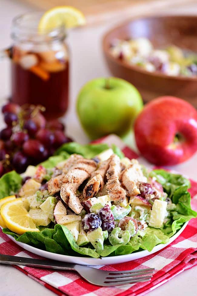 Chicken Waldorf salad on a plate