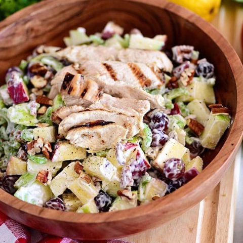 Chicken Waldorf salad in a bowl