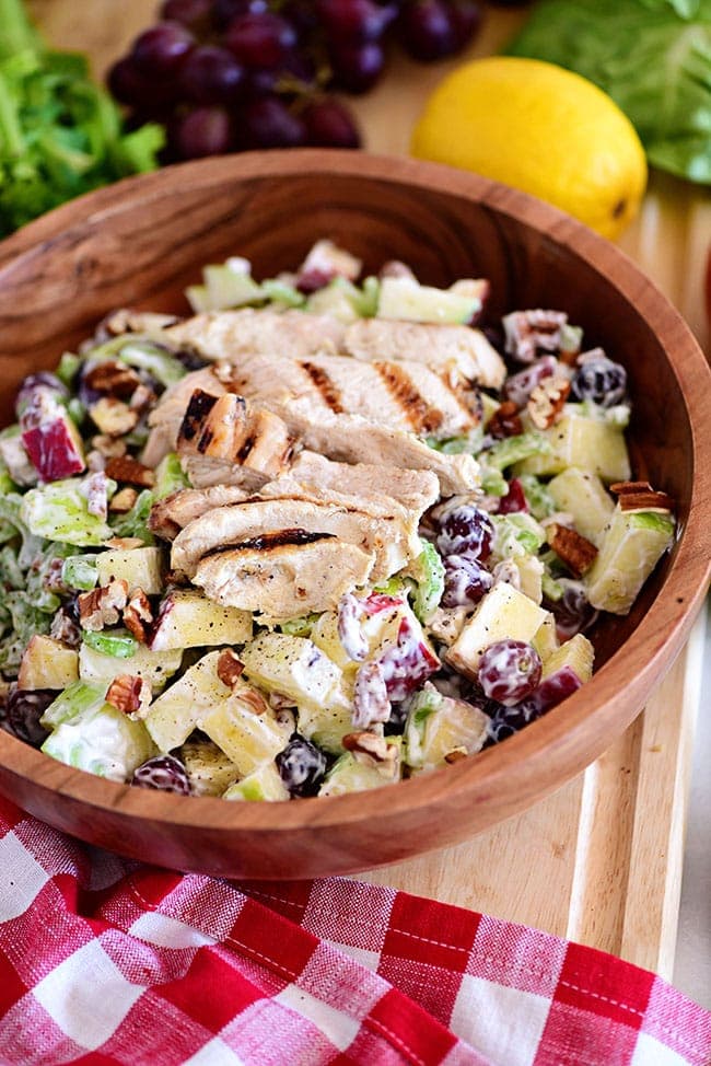 Chicken Waldorf salad in a bowl