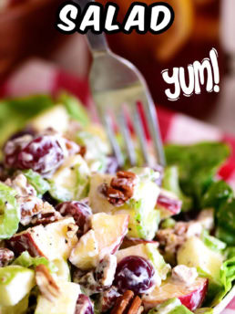 Waldorf salad on a plate with a fork