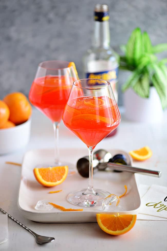 Italian Aperol drink in wine glasses