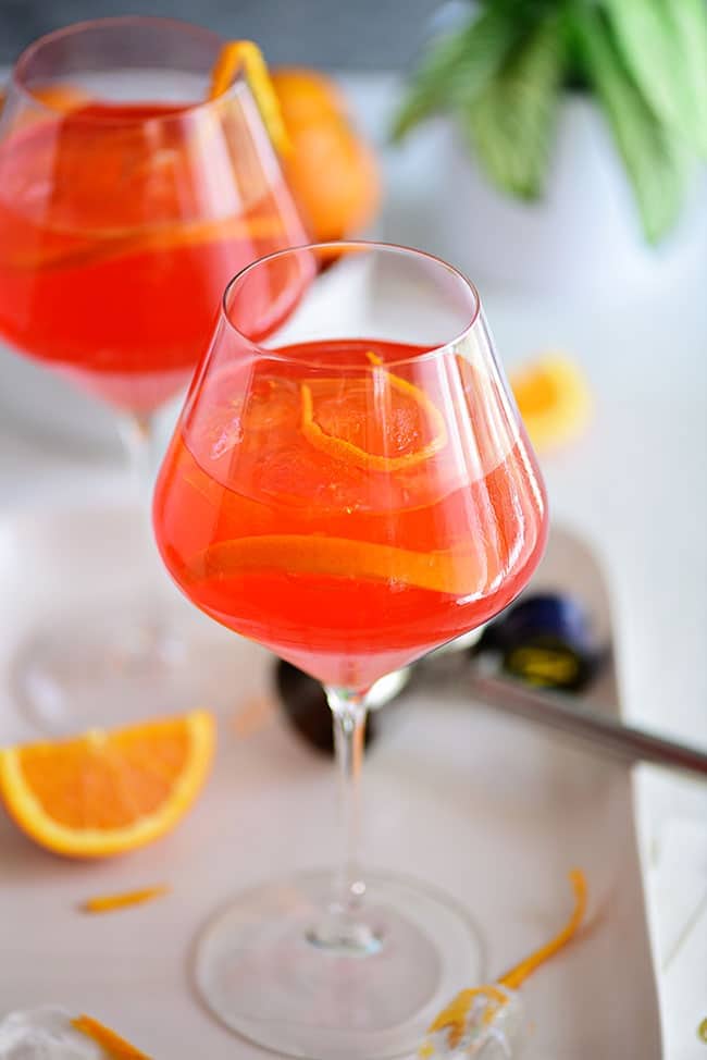 Aperol Spritz cocktail in a wine glass