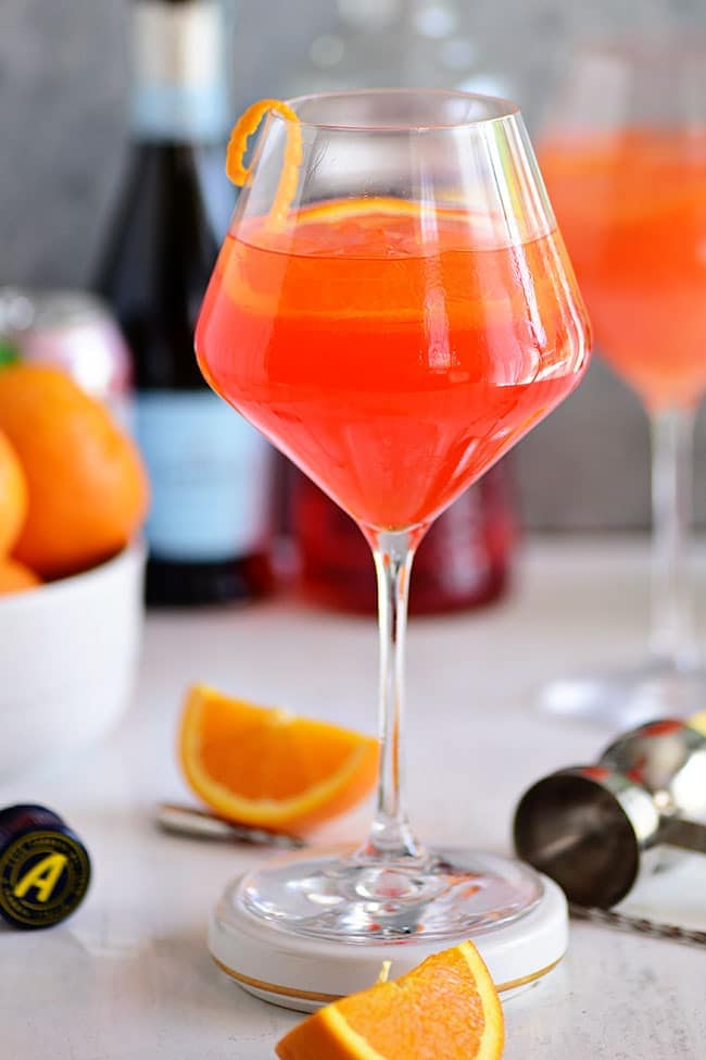 Aperol Spritz drink in a wine glass