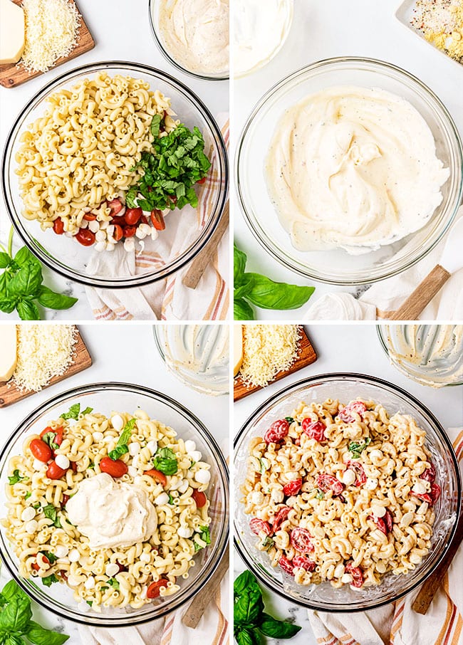 how to make Caprese Macaroni Salad photo collage