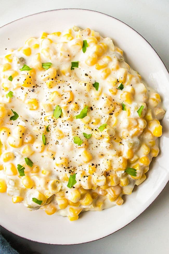 Easy Creamy Corn on a white plate