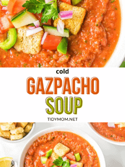 close up of gazpacho, a flavorful summer soup