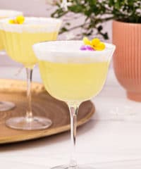 dessert cocktails with edible flowers