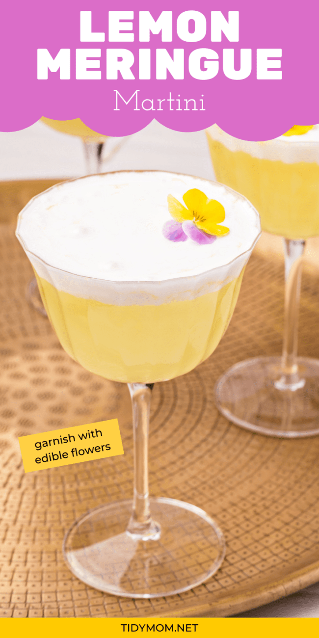 Lemon Meringue Martini with edible flowers