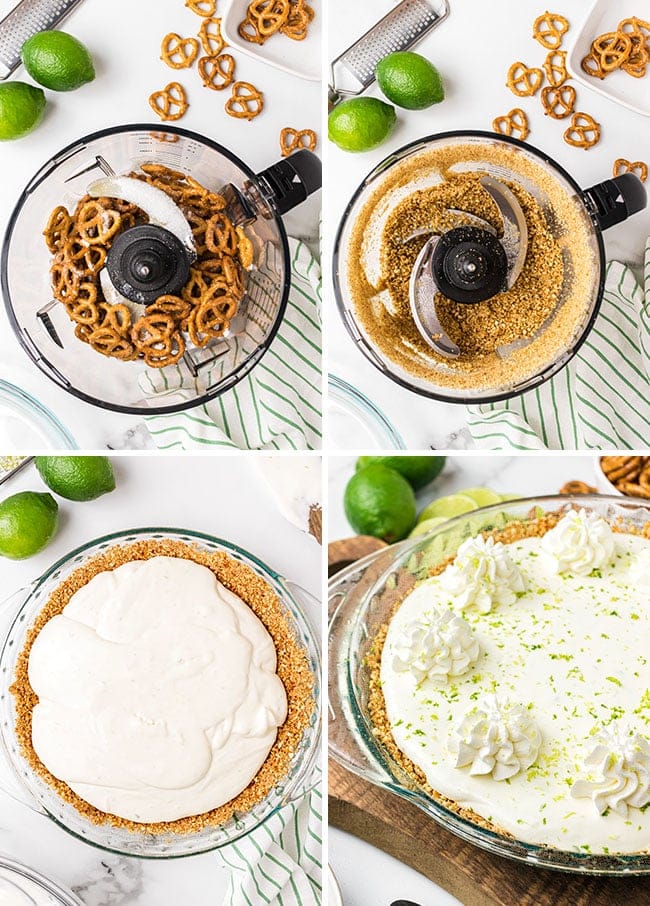 how to make frozen margarita pie with a pretzel crust photo collage
