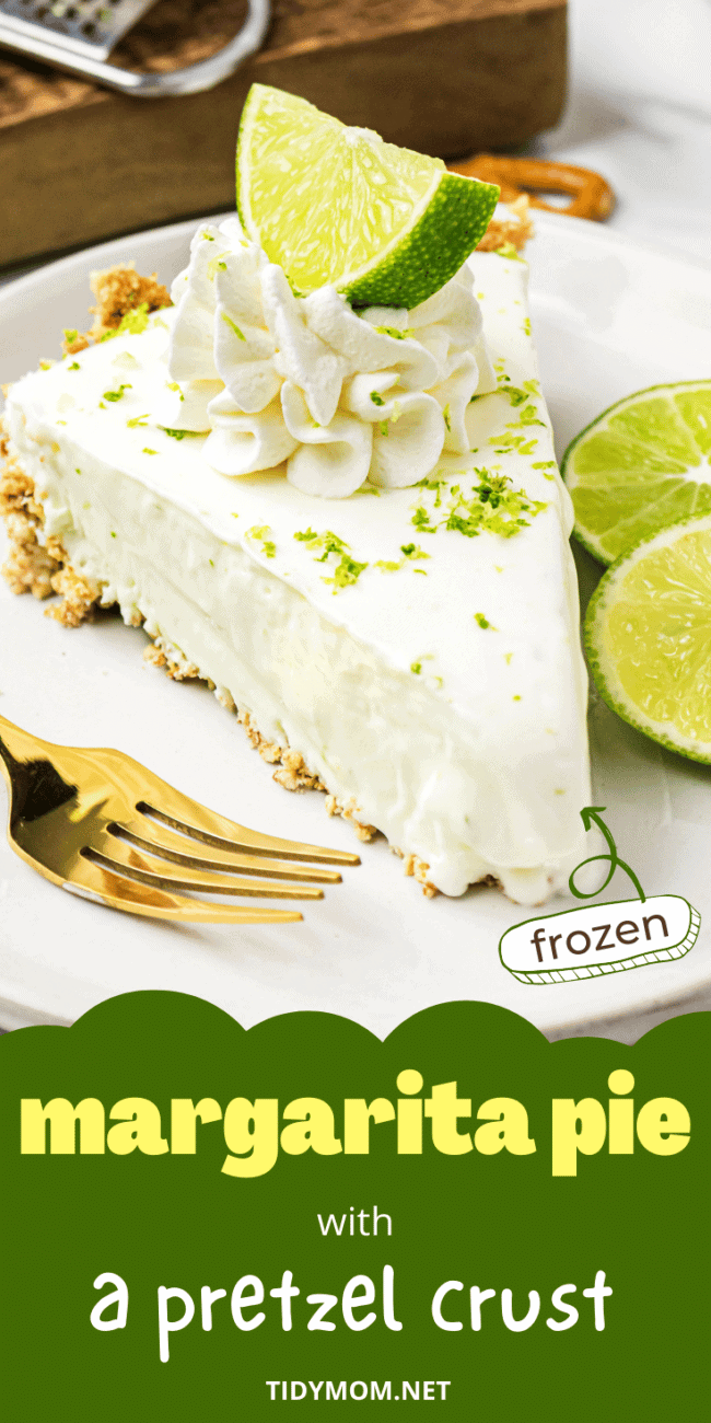 Frozen Margarita Pie on a plate with a gold fork