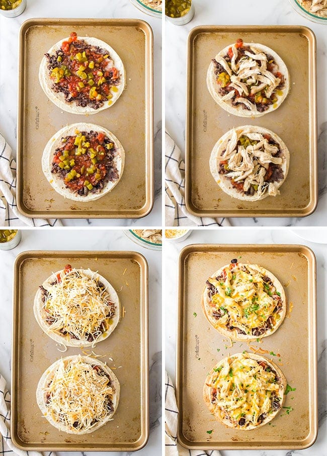 how to make homemade Mexican pizza with chicken and black beans photo collage