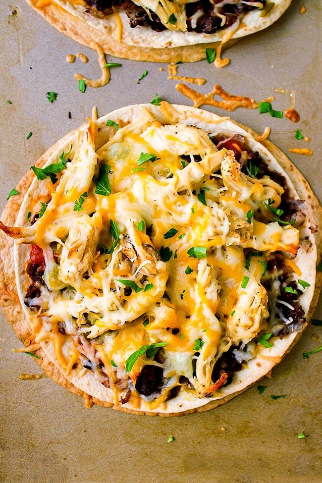 Black Bean Mexican Pizza on a pan
