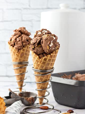 Two cones of No-Churn Rocky Road Ice Cream