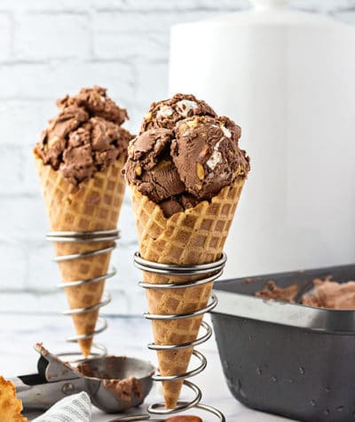 Two cones of No-Churn Rocky Road Ice Cream