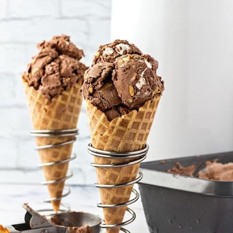 Two cones of No-Churn Rocky Road Ice Cream