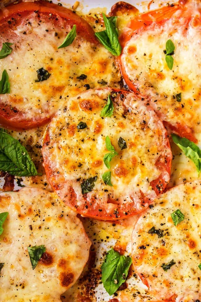 baked tomatoes with cheese and basil