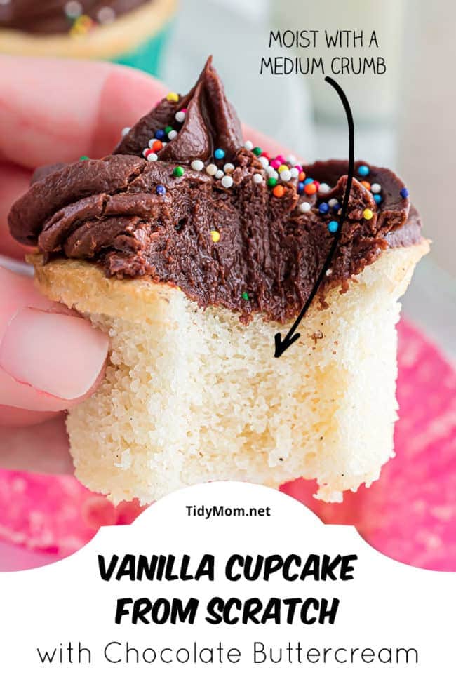 Easy Vanilla Bean Cupcakes with bite take