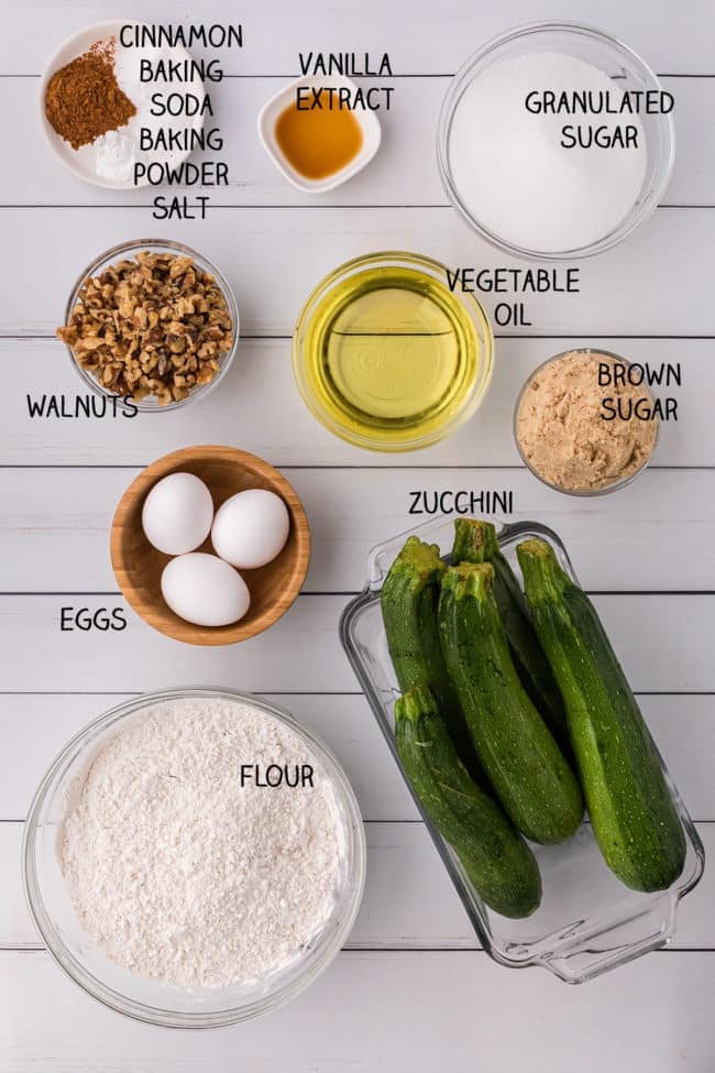 ingredients for zucchini bread with walnuts