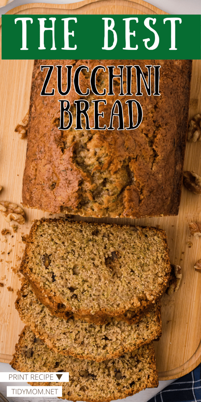 sliced loaf of zucchini bread with walnuts