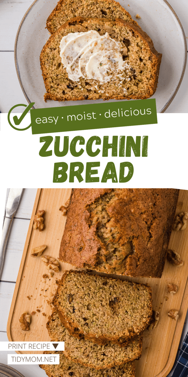 Classic zucchini bread sliced and buttered