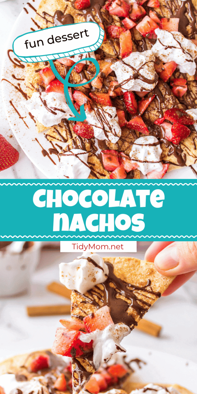 Chocolate Dessert Nachos with strawberries photo collage