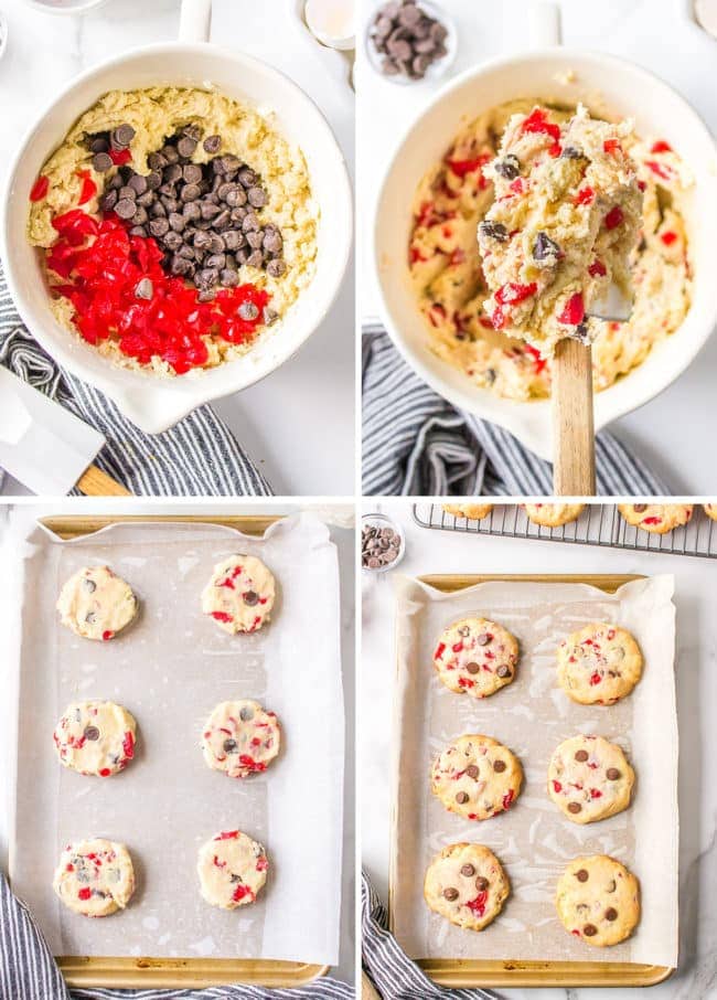 how to make cherry chocolate chip cookies photo collage