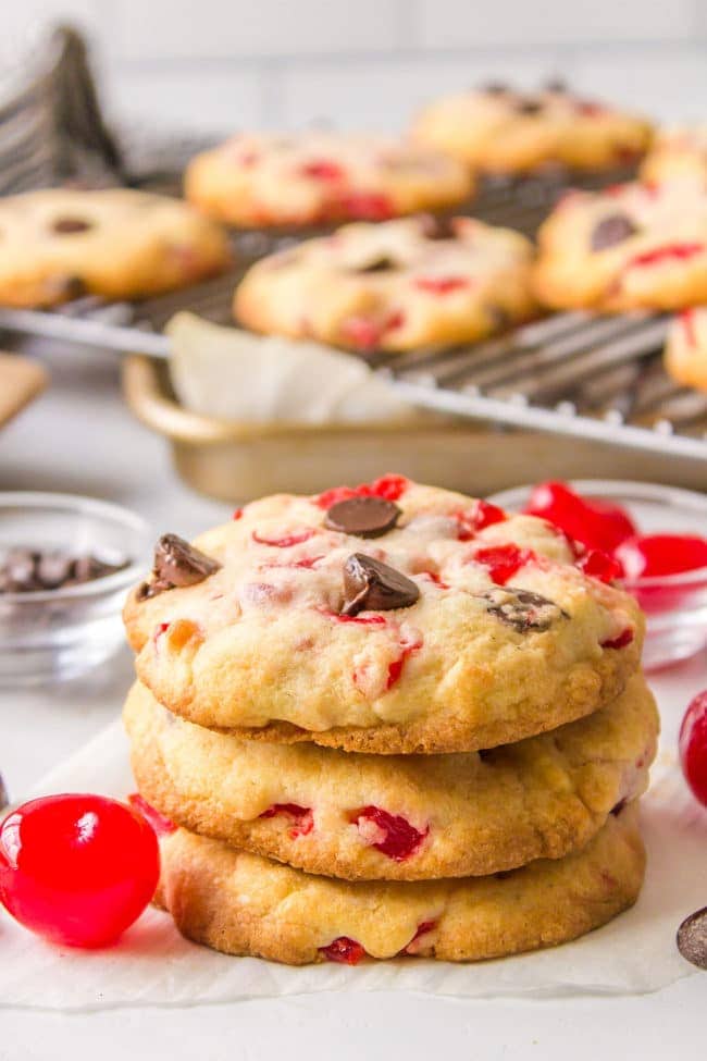 chocolate chip cookies with maraschino cherries