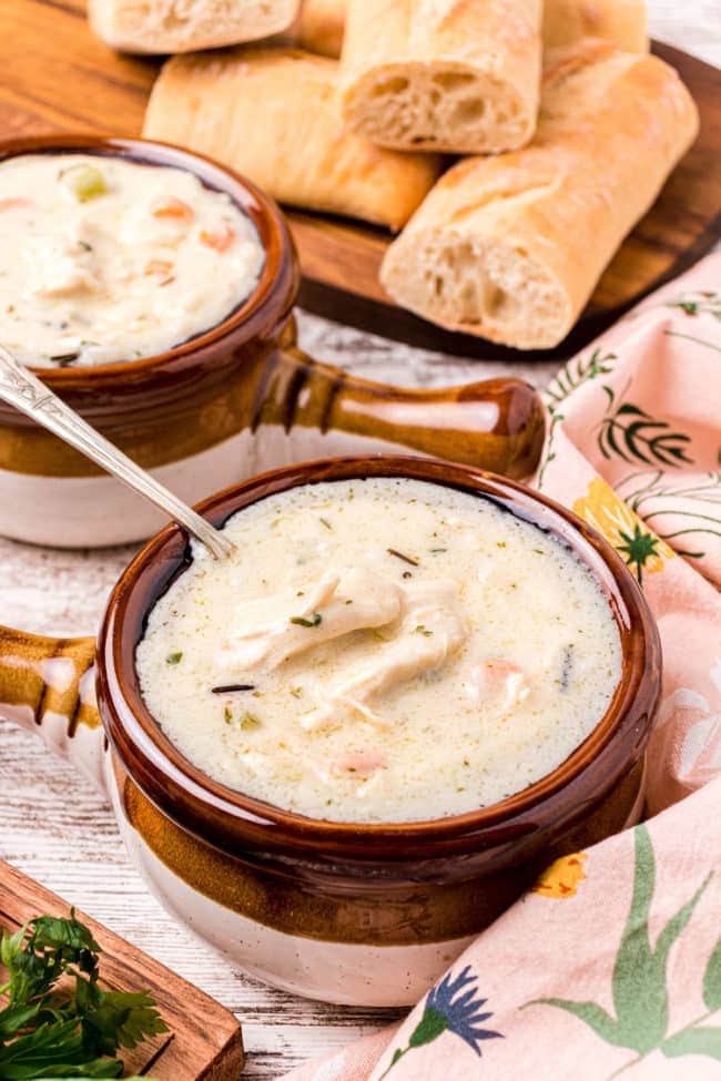 a warm bowl of Creamy Chicken And Wild Rice Soup