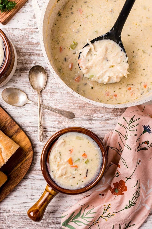 serving Creamy Chicken And Wild Rice Soup