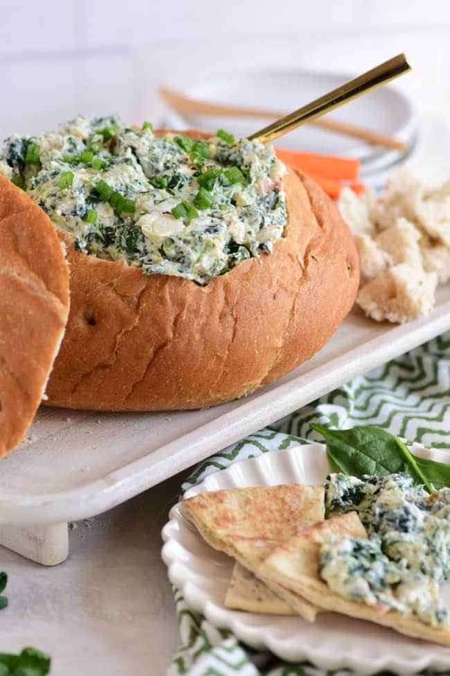 Special Knorr spinach dip in a bread bowl
