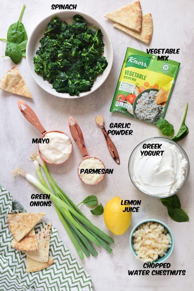 ingredients for extra special creamy spinach dip