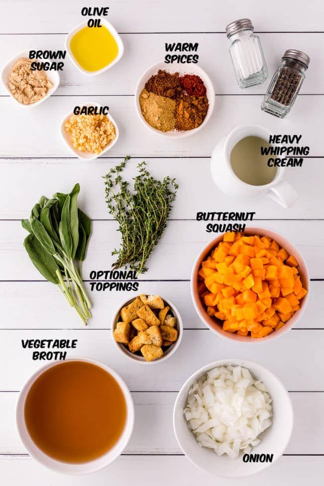 Ingredients for creamy butternut squash soup
