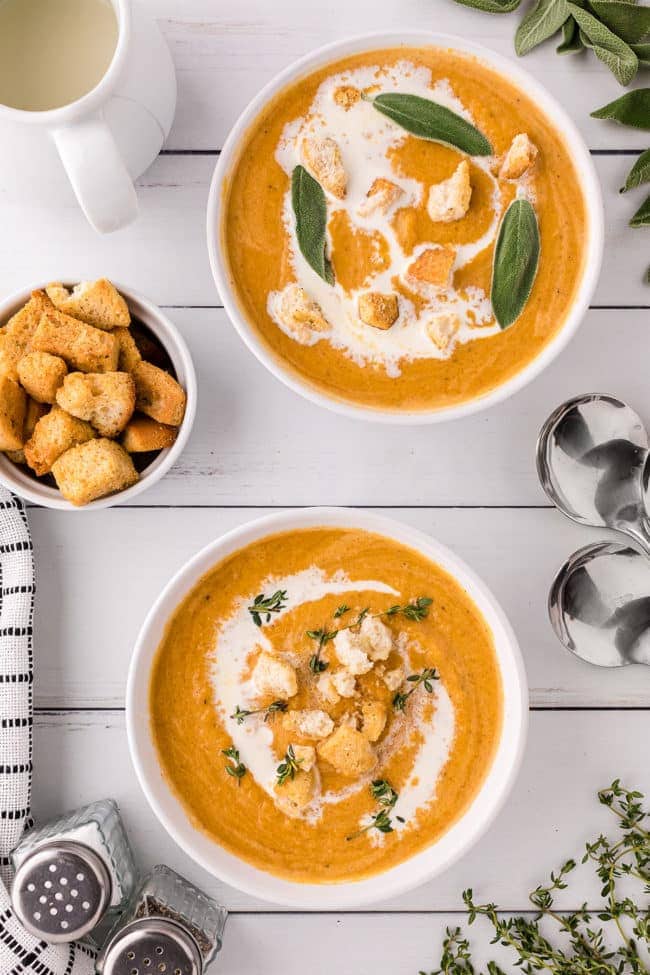 2 bowls of easy butternut squash soup