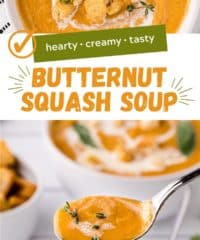 easy butternut squash soup on a spoon