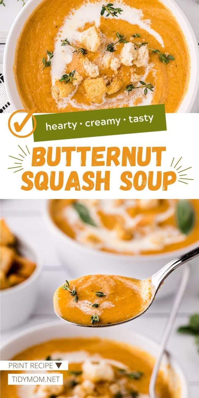 easy butternut squash soup on a spoon
