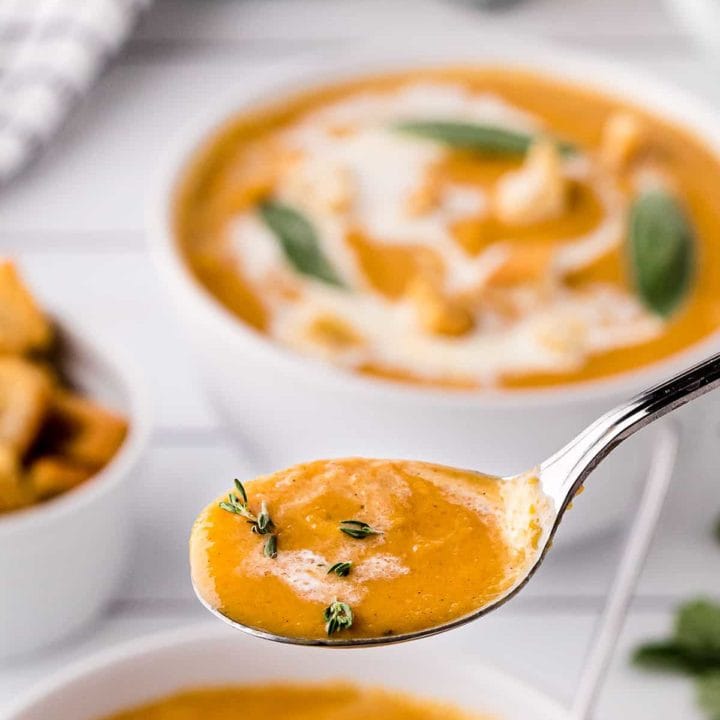 a spoonful of butternut squash soup