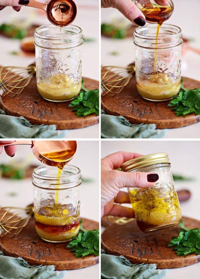 how to make Maple Dijon Dressing in a mason jar photo collage